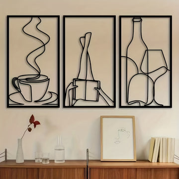 Decoración de pared minimalista de tres piezas para libros metálicos, decoración de pared minimalista para amantes del café, regalo de inauguración