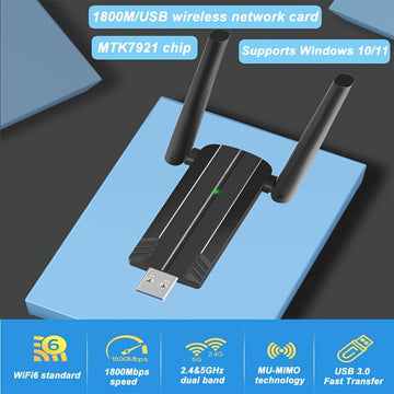 Adaptador de Red sin varillas WiFi6 1x USB 3.0 1800Mbps, Adaptador USB WiFi 802.11ax con Interfaz Super USB 3.0, Antena Externa de Alta Ganancia, Doble Banda 5.8G/2.4G, Receptor/Transmisor, Compatible Solo con Windows 10/11