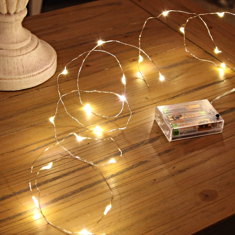 1 juego, Luces de Hadas LED con Caja de Batería y Cable de Cobre de 2/5/10m Guirnalda de Lámpara Exterior para Árbol de Navidad y Decoración de Fiesta de Boda