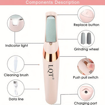 Removedor de Pies Eléctrico Recargable USB LQT - Exfoliador Portátil Inalámbrico con Batería de 300mAh, Herramienta Sin Aroma para el Cuidado de los Pies sin Dolor para Uso en Casa, Rosa Brillante/Blanco, Diseño Elegante, Acabado Suave, Para Aficionados