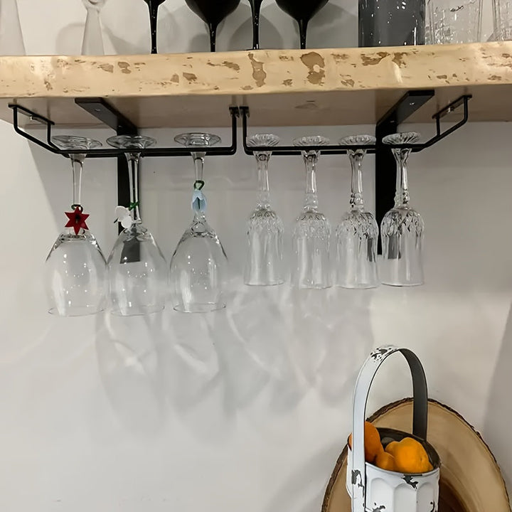 2/4 piezas de soporte de vaso de vino de hierro - Soporte de vaso de vino de gabinete ahorrador de espacio para cocina y bar, 15,74" x 5,11" x 2,16", estante colgante multifuncional, soporte de vaso de vino