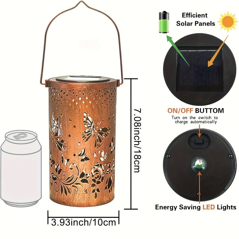 Lámpara solar para exteriores, regalo de cumpleaños de mariposa adecuado para hombres y mujeres, luz solar colgante adecuada para patio, patio, porche, jardín trasero, paisaje, decoración de jardín