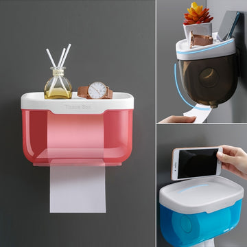1pc Soporte de Papel Higiénico Impermeable para Montar en la Pared con Cajón - Adhesivo, No Necesita Batería, Ideal para la Organización del Baño y Esenciales de Limpieza