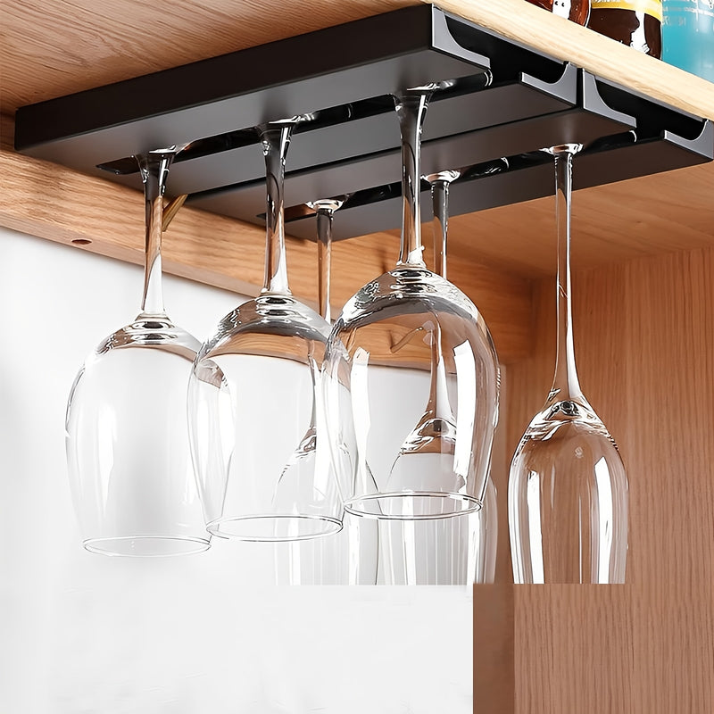 Soporte de 4 piezas con acabado pulido de plástico para copas de vino, perchero colgado sin perforación para secado y almacenamiento de copas de vino, soporte para estanterías/armarios para uso en cocina, bar y restaurante