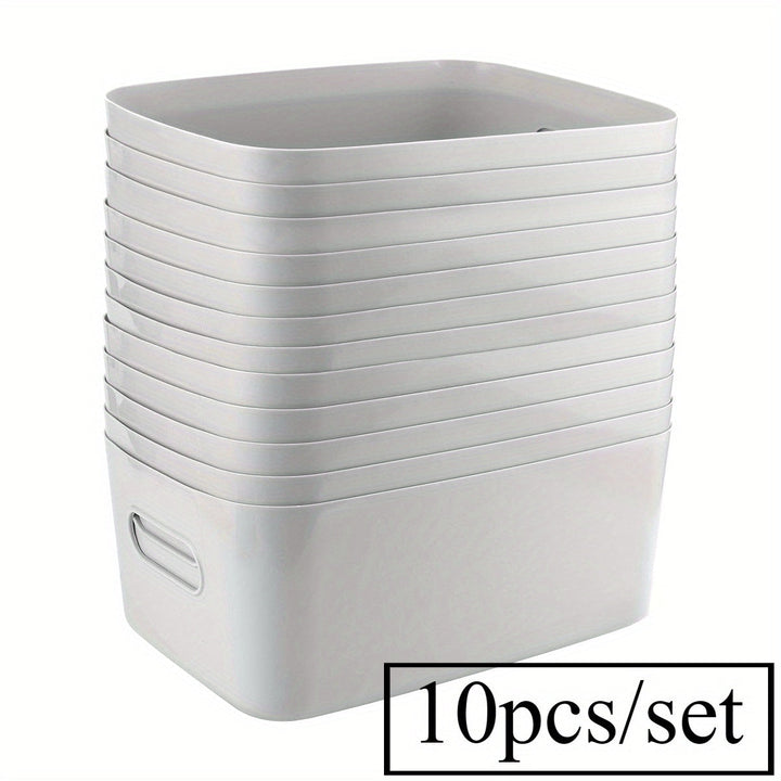 10pcs Cestas de Almacenamiento de Plástico Blanco con Asas - Cajas Organizadoras Rectangulares Versátiles para Armarios de Cocina, Baño y Despensa - Ideales para Especias, Snacks y Esenciales, Cestas de Estante