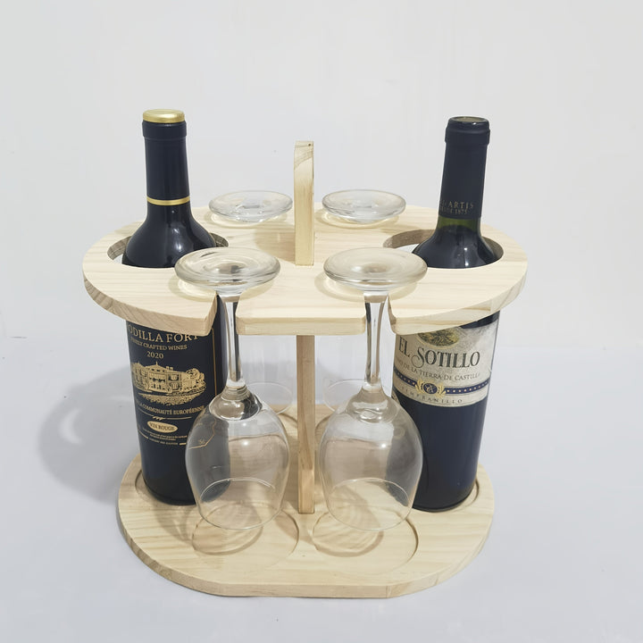 Elegante estante de vino de madera con copas de vino integradas - Diseño de madera natural pulido, almacenamiento ahorrador de espacio para botellas y copas, perfecto para uso en casa o en restaurantes, decoración de vino.