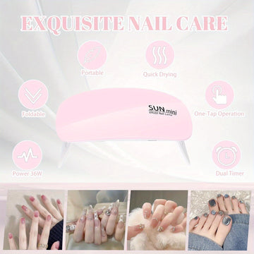 Mini lámpara de gel para uñas, secador de gel LED portátil con USB, luz de curado, adecuado para todas las herramientas y accesorios de arte de uñas profesionales, incluye 6 limas de uñas.