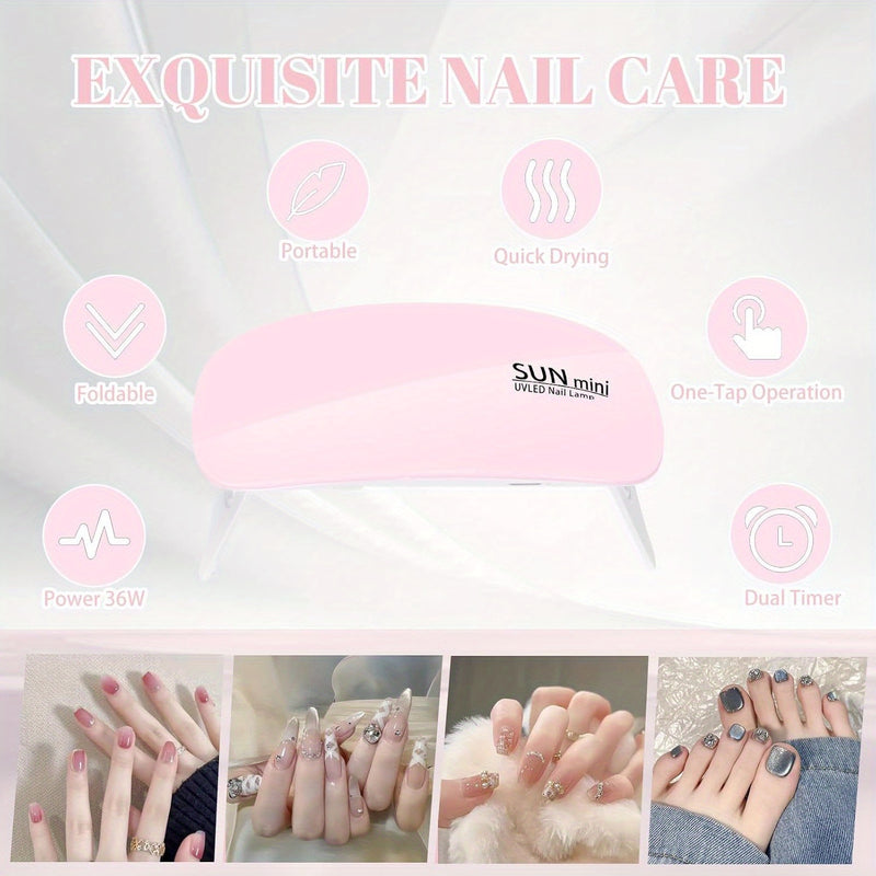 Mini lámpara de gel para uñas, secador de gel LED portátil con USB, luz de curado, adecuado para todas las herramientas y accesorios de arte de uñas profesionales, incluye 6 limas de uñas.