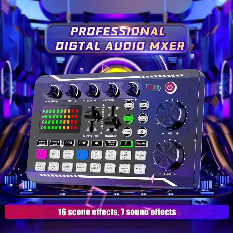 Tarjeta de Sonido Profesional F998 con Cambio de Voz y Efectos de Mezcla para DJ - Recargable por USB, 4-Cambios Vocales Interesantes (Masculino, Femenino, Jóvenes, Monstruo), Conector Jack de 3.5 mm, Ideal para Grabación en PC, Transmisión y Juegos, , A