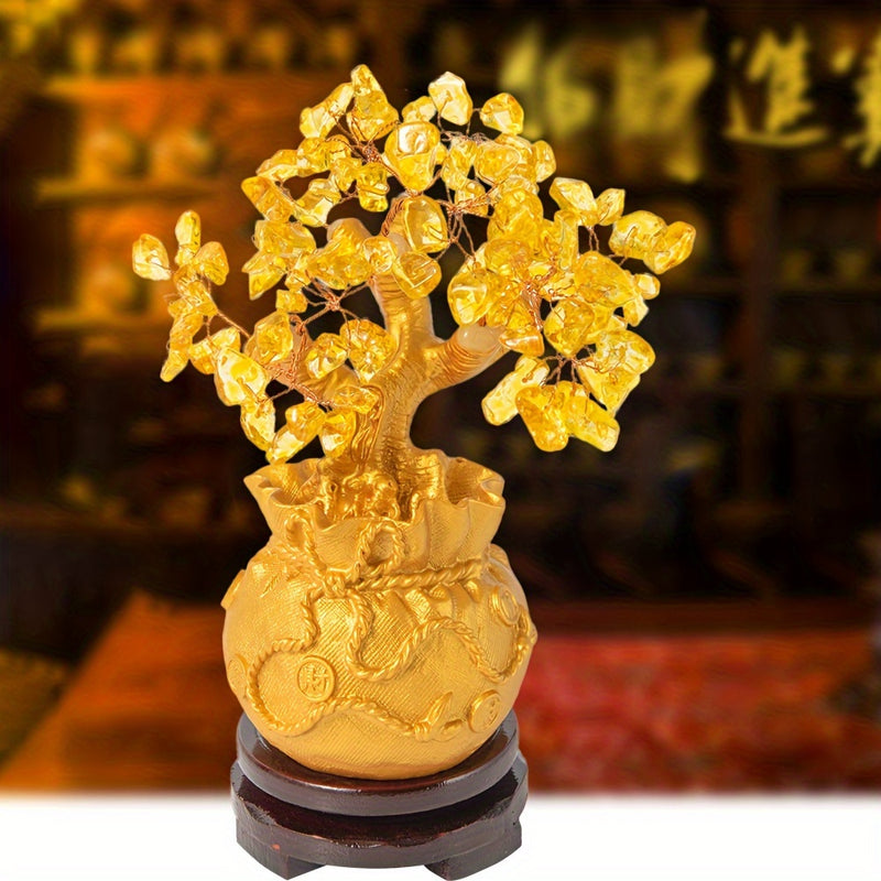 1pc Árbol de Dinero de Cristal Dorado Hecho a Mano en Maceta Intrincada - Decoración Atrayente de Prosperidad y Riqueza, No Necesita Energía, Independiente con Hojas Detalladas para Hogar y Oficina