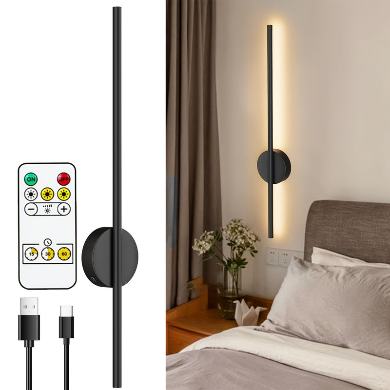 Lámpara de pared recargable tipo C de 50 cm, negra, con control remoto, regulable, función de apagado automático, montaje magnético, ideal para dormitorios, estudios, salas de estar y escaleras, fácil instalación