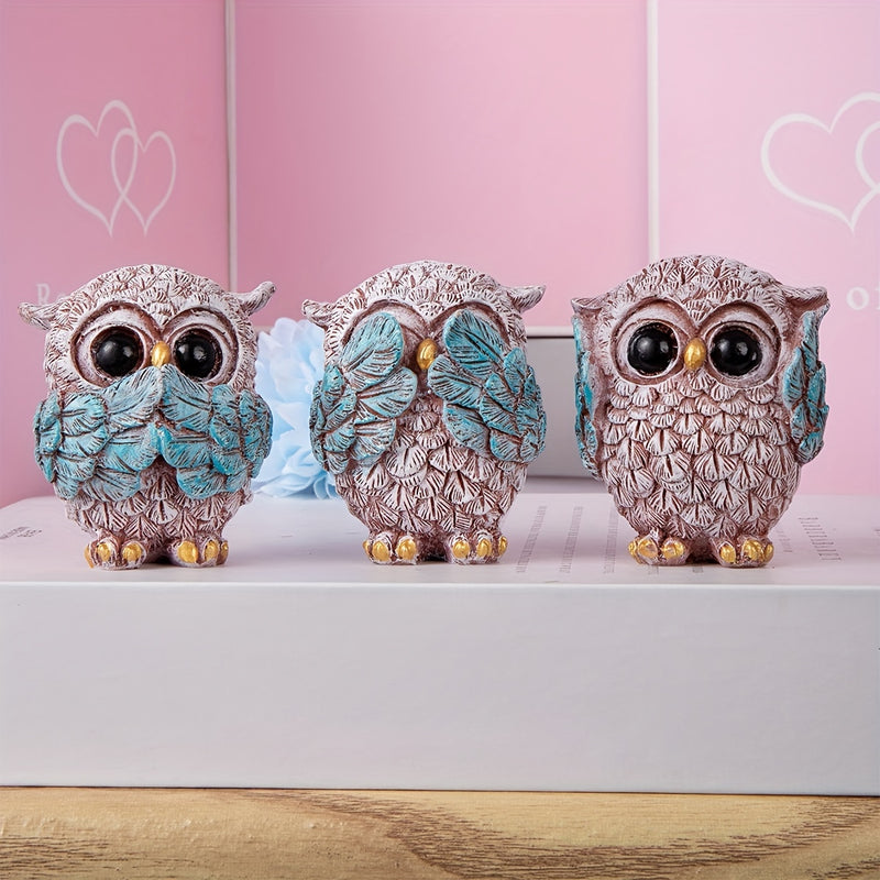 3 Piezas, Figuras Adorables De Búhos De Estilo Europeo, Artesanía De Resina, Decoración De Búhos Extravagantes Y Bonitos Para El Mueble De Vino, La Sala De Estar, El Escritorio De La Oficina, La Decoración Del Hogar
