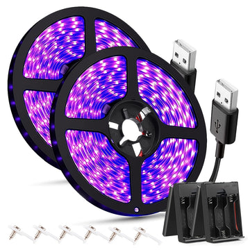 1/2/4 Paquete de Luces UV Negras con Enchufe USB, 5V LED Adhesivo Luz Negra 385-400nm, para Halloween/Navidad, Pintura en Vidrio y Fiestas Luminosas, 2.5m/paquete, 150LED/paquete, Ideal para Navidad
