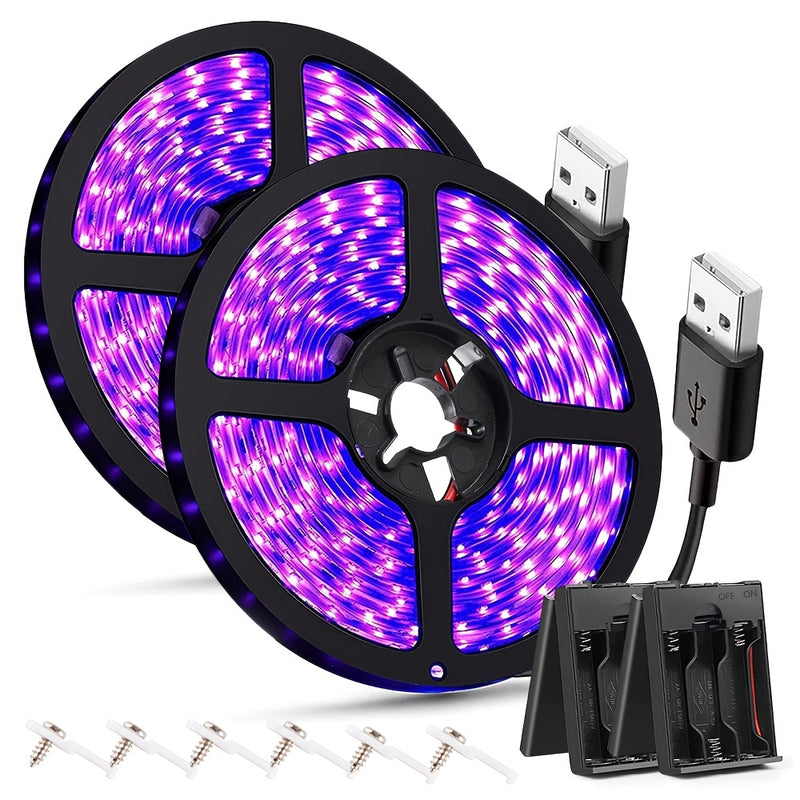 1/2/4 Paquete de Luces UV Negras con Enchufe USB, 5V LED Adhesivo Luz Negra 385-400nm, para Halloween/Navidad, Pintura en Vidrio y Fiestas Luminosas, 2.5m/paquete, 150LED/paquete, Ideal para Navidad