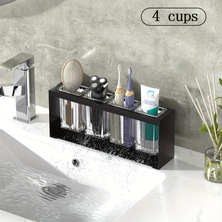 Organizador de Baño Multifuncional Negro Elegante con Drenaje - Portacepillos de Dientes y Pasta Dental Eléctrico, Vasos con Filtro de Agua Incorporados, Construcción Duradera de Hierro Forjado, Ideal para Baños Modernos, Decoración y Accesorios de Baño