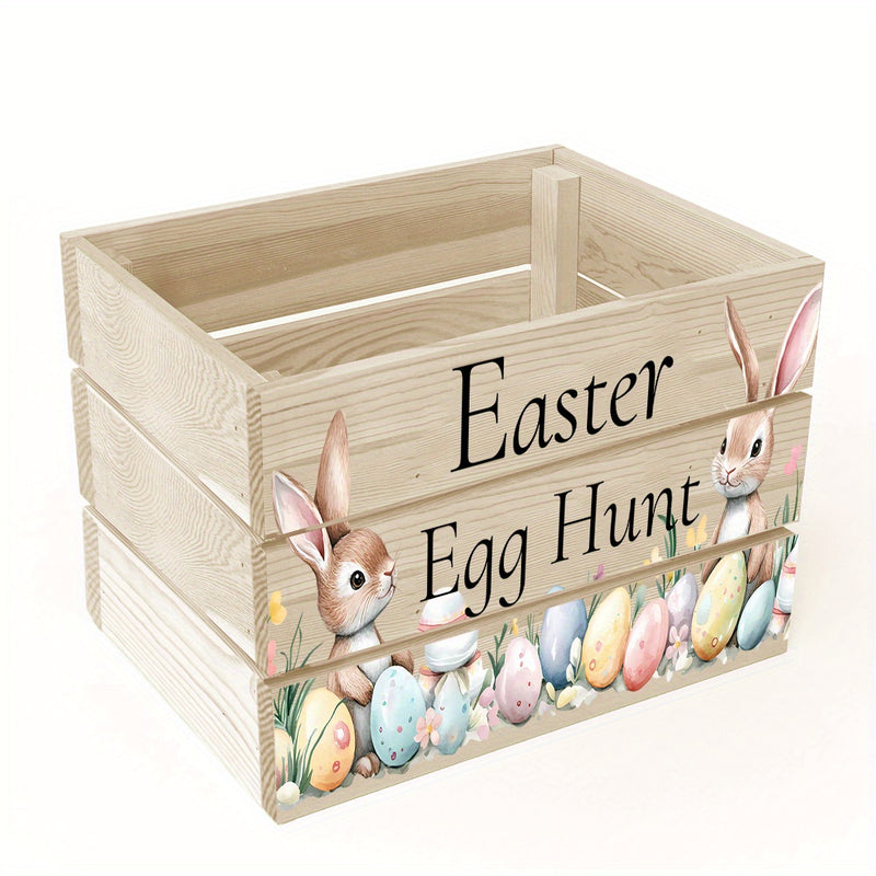 Caja de almacenamiento de madera de Pascua - Diseño de caza de huevos - Perfecta para decoraciones de fiestas de Pascua y organización del hogar, divertidos suministros de almacenamiento para el hogar
