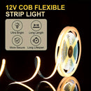 Barra de Luz Flexibles COB de 12V - Ultrabrillante, Duradera, Fácil Instalación para Dormitorio, Cocina, Escaleras y Decoración del Hogar, Luz LED Blanca Natural/Cálida/Fria, Opciones de 99.97/499.87cm