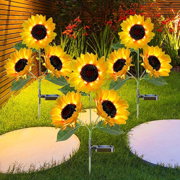 Luces de decoración de girasoles para exteriores, luz solar de girasoles para insertar en el suelo, luces de paisaje de girasoles amarillos en el suelo, luces de decoración de jardín de flores solares.