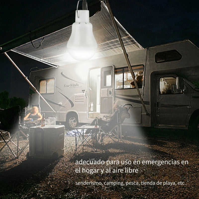 Bombilla LED Externa con Energía Solar y Panel Solar - Recargable, Eficiente en Energía, Lámpara Colgante para Jardín y Camping
