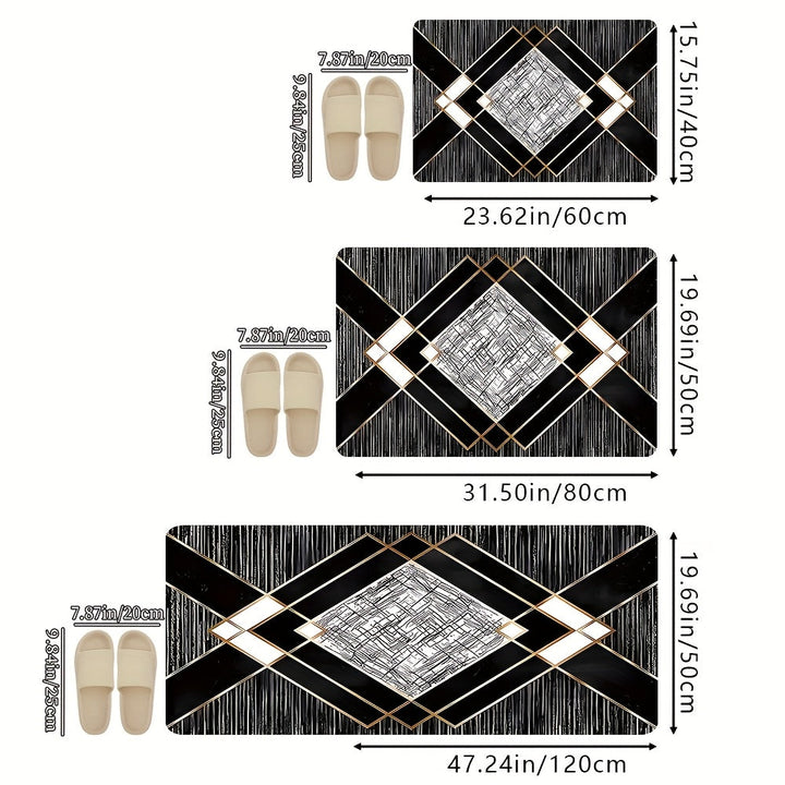 1 alfombra elegante negra y dorada con diseño geométrico, antideslizante, fácil de limpiar, lavable a máquina, de poliéster, para sala, dormitorio, cocina, oficina o baño, decoración rectangular para el hogar, alfombra de baño | Patrón geométrico | Alfom