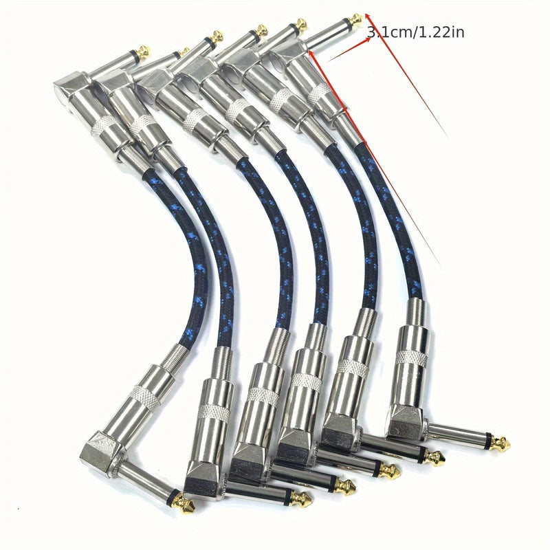 Conjunto de 6 cables de parche para guitarra de 6 pulgadas en ángulo recto - Cables de instrumento macho a macho de 1/4" TS, Conector de alta calidad Cat 5e para pedales, Conectores flexibles de forma redonda