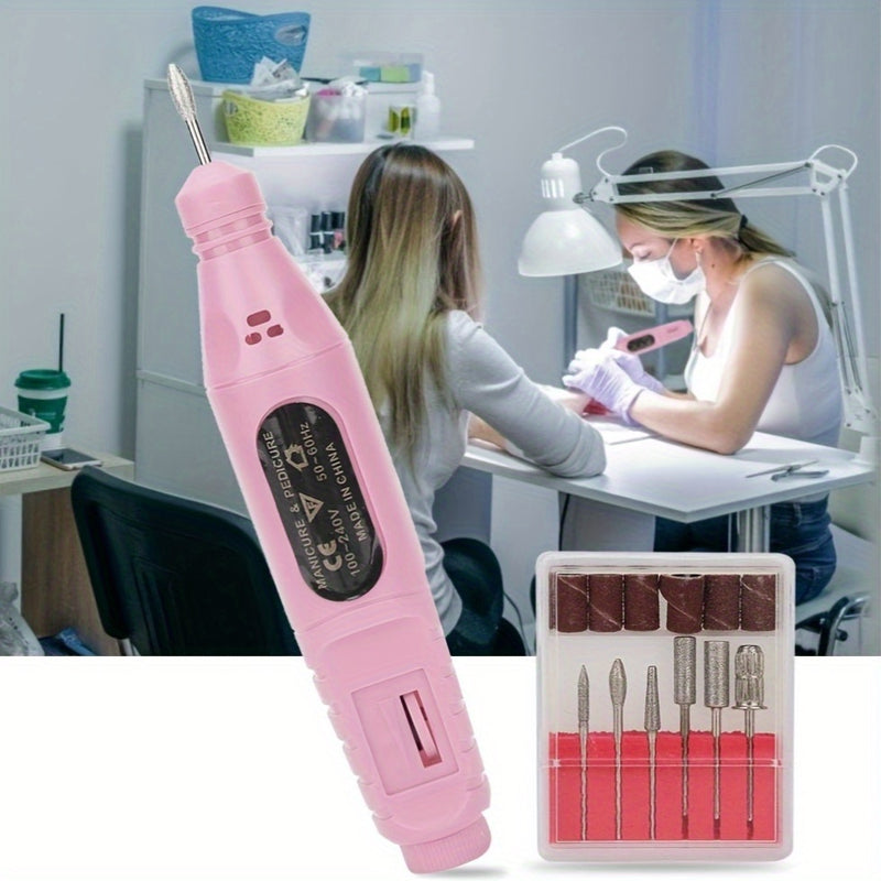 Máquina de esmalte de uñas ergonómica mejorada - Fichero de uñas eléctrico de alta velocidad alimentado por USB con 4 cabezas intercambiables y 20 tiras de papel de lija, herramienta de manicura portátil hipoalergénica adecuada para uso doméstico y profe