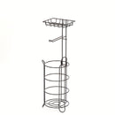 Soporte para papel higiénico de hierro forjado pintado, independiente, con estante adicional para rollos gigantes, teléfono, toallitas y difusor, instalación con adhesivo, para baño