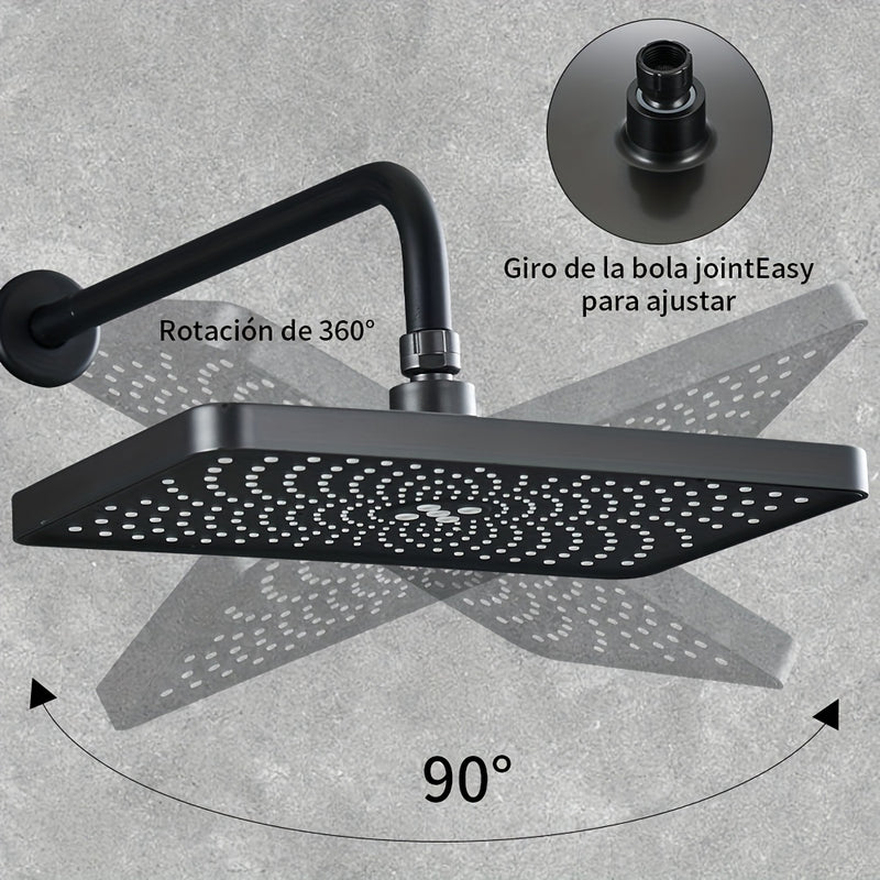 1pc Cabezal de Ducha de Alta Presión, Diseño Rectangular Negro Elegante, Montado en la Pared, Flujo de Agua Ajustable, Ideal para Baños Modernos, Ducha de Alta Presión|Accesorio de Baño Elegante|Acabado Estético