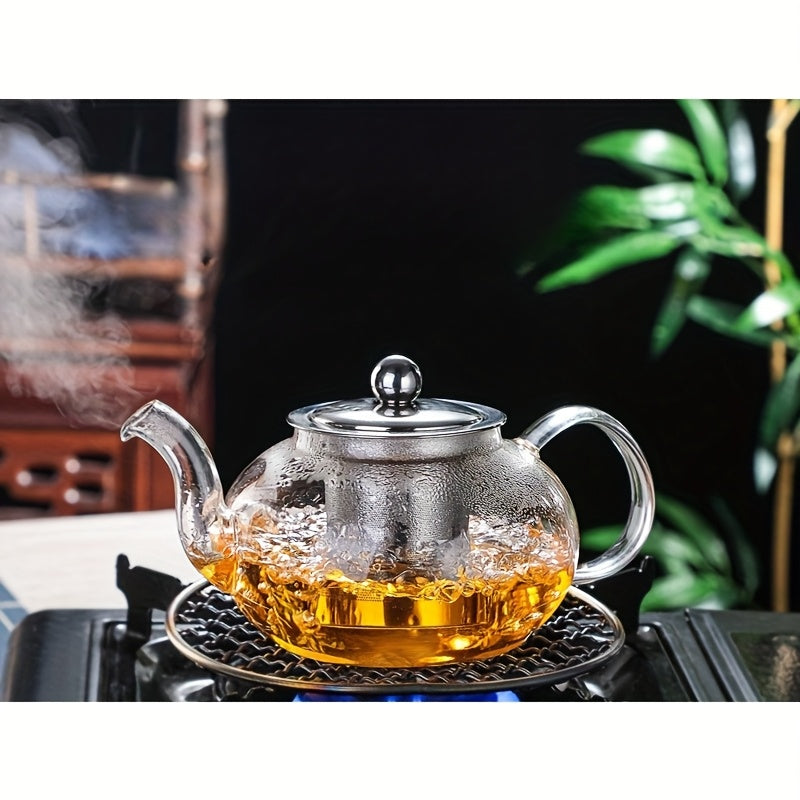 1 vaso de té de vidrio de borosilicato de alta calidad con base de acero inoxidable engrosada - Mango ergonómico, vidrio transparente para el té y el café, diseño duradero y fácil de limpiar, perfecto para el hogar, esenciales para el té | Mango ergonómi