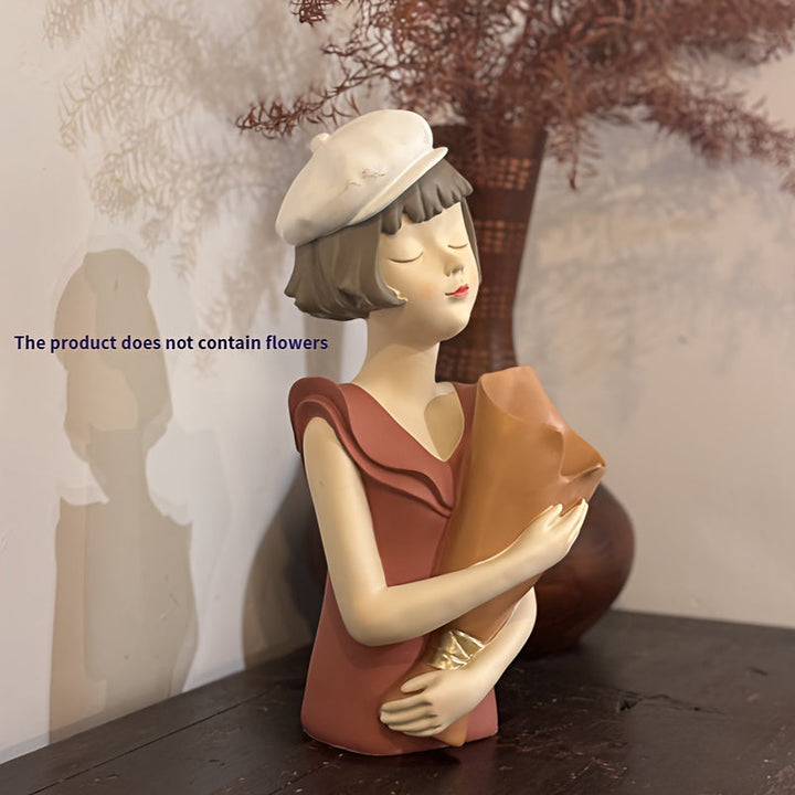Elegante estatua de niña globo de resina con tallo floral - Decoración romántica para salón, estantería de TV o mostrador | Ideal para el Día de San Valentín, el Día de la Madre y las celebraciones de Navidad