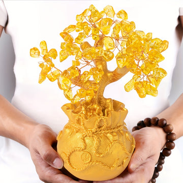 1pc Árbol de Dinero de Cristal Dorado Hecho a Mano en Maceta Intrincada - Decoración Atrayente de Prosperidad y Riqueza, No Necesita Energía, Independiente con Hojas Detalladas para Hogar y Oficina