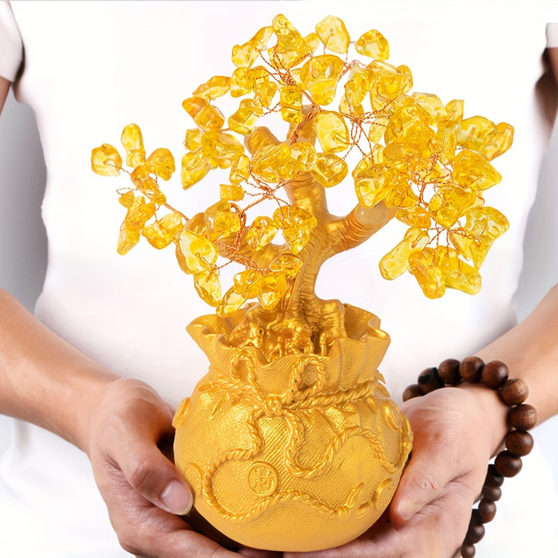 1pc Árbol de Dinero de Cristal Dorado Hecho a Mano en Maceta Intrincada - Decoración Atrayente de Prosperidad y Riqueza, No Necesita Energía, Independiente con Hojas Detalladas para Hogar y Oficina