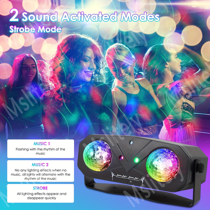 Paquete Definitivo de Fiesta Disco Mslitely: Luces de Bola Doble con Efectos de Ondas de Agua y Estrellas, 3 Luces Láser, Activación por Sonido y Control Remoto - Perfecto para Celebraciones en Casa, Cumpleaños, Halloween y Decoración Navideña