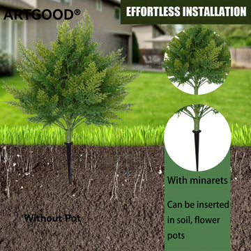 3 piezas de ARTGOOD, ramas de cedro artificial con estacas, 23,62" de verdor para el hogar, jardín, decoración de bodas, ramas de pino falso grandes para uso interior y exterior (sin maceta incluida)