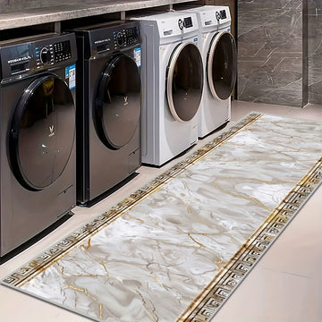 Alfombra de corredor moderna con patrón de mármol, 1 pieza, terciopelo diamante dorado, alfombra geométrica europea de lujo, alta calidad, ideal para pasillo o lavandería