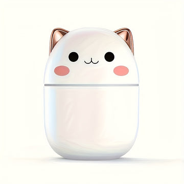 Humidificador Portátil USB de 8.45oz con Diseño de Gato Lindo & Difusor de Aceites Esenciales - Doble Niebla, Aroma y Control de Humedad para Coche, Oficina o Hogar, Rosa con Detalles Blancos, Facciónación de Alta Potencia, Material ABS, Humidificador de