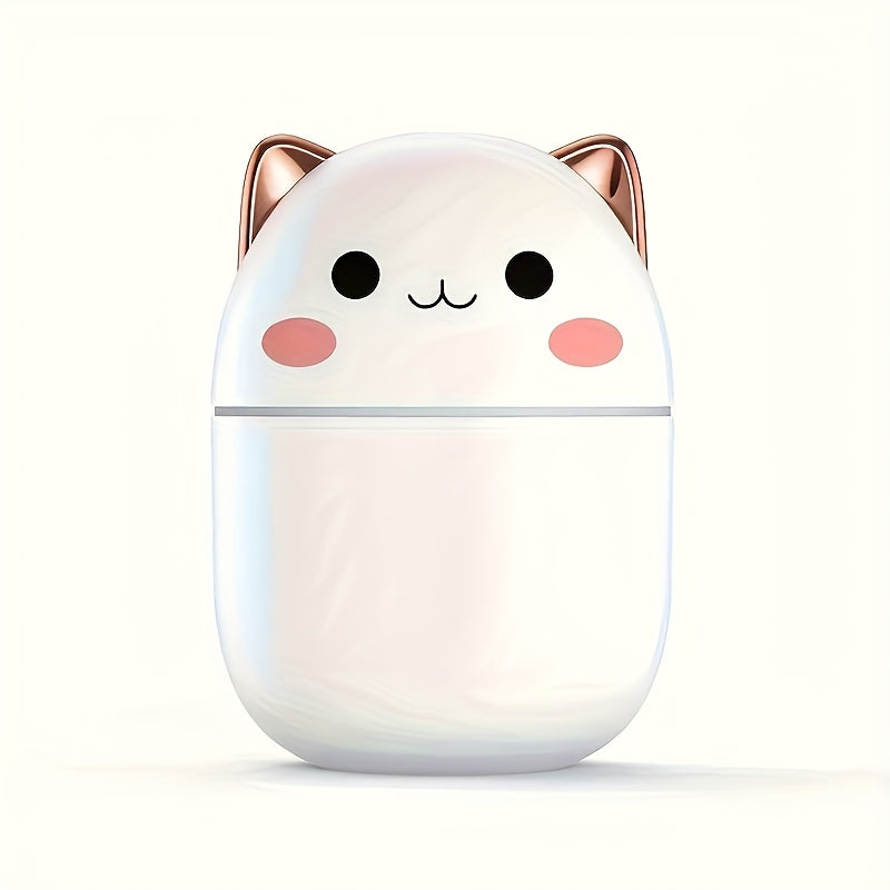 Humidificador Portátil USB de 8.45oz con Diseño de Gato Lindo & Difusor de Aceites Esenciales - Doble Niebla, Aroma y Control de Humedad para Coche, Oficina o Hogar, Rosa con Detalles Blancos, Facciónación de Alta Potencia, Material ABS, Humidificador de