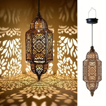 Linternas Solares de Metal de Inspiración Marroquí para Jardín Exterior - Luces Solares Decorativas Colgantes para Patio, Camino, Jardín, Porche y Patio Trasero, Batería de Níquel de 600mAh, Decoraciones de Jardín