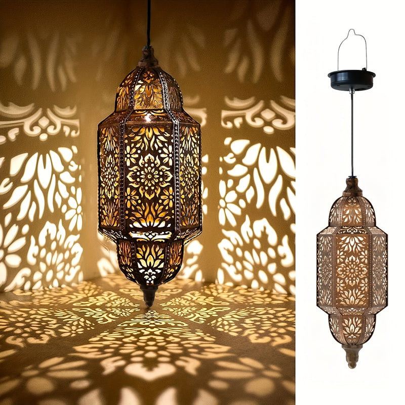 Linternas Solares de Metal de Inspiración Marroquí para Jardín Exterior - Luces Solares Decorativas Colgantes para Patio, Camino, Jardín, Porche y Patio Trasero, Batería de Níquel de 600mAh, Decoraciones de Jardín