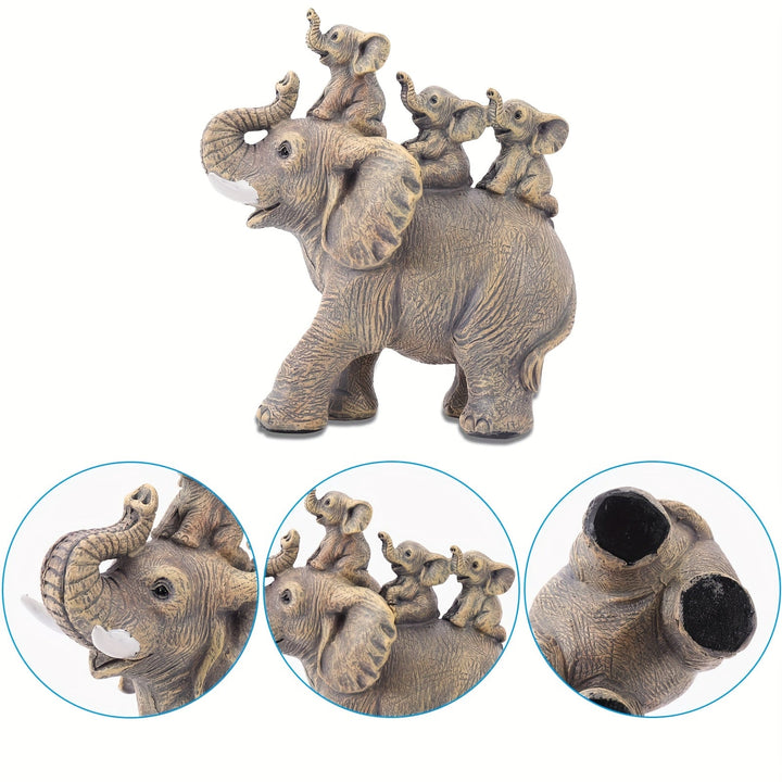 3 pequeños elefantes montados en una estatua de elefante, adorno animal, adecuado para sala de estar, escritorio, estantería de libros, decoración del hogar.