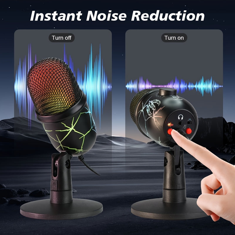 Micrófono condensador USB LMBGM con iluminación RGB, control de volumen, reducción de ruido, conector USB-C, patrón polar unidireccional, para juegos, canto, transmisiones, videoconferencias y podcasting
