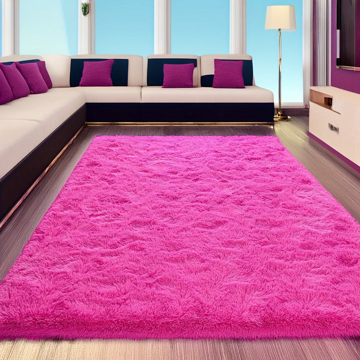 1 pieza, alfombra rectangular de felpa suave en rosa rojo, tela de peluche artificial, esponja mejorada en beige claro, gruesa, duradera, no desprende pelo, cómoda para decoración de interiores, alfombra esponjosa, fácil de limpiar, liviana y portátil pa
