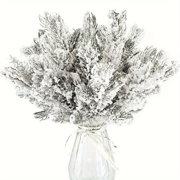 Elección popular] 10 ramas artificiales de pino con efecto nevado, ramas de pino falsas con escarcha para árbol de Navidad, coronas, guirnaldas y decoración navideña, ramitas, esprays y manualidades