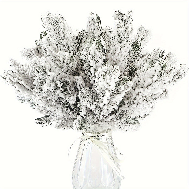 Elección popular] 10 ramas artificiales de pino con efecto nevado, ramas de pino falsas con escarcha para árbol de Navidad, coronas, guirnaldas y decoración navideña, ramitas, esprays y manualidades