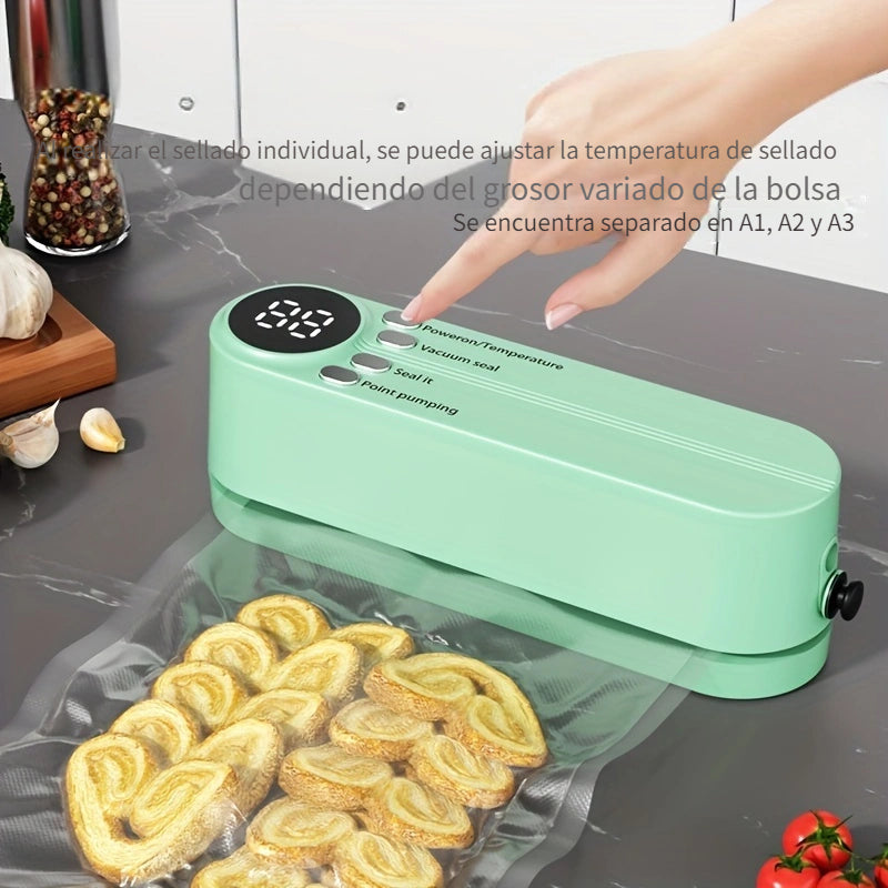 Sellador de vacío multifuncional con bomba rápida - Recargable por USB, batería de litio de 1200mAh, operación de un clic para sellado rápido de snacks, carne, frutas y verduras, dispositivo de conservación de alimentos de ahorro de espacio, ahorro de ve