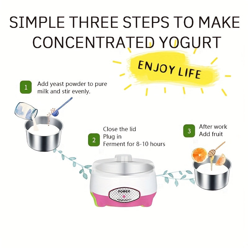 Mini Hacedor de Yogur DIY, máquina multifuncional para natto, diseño compacto, calefacción tridimensional 360°, fermentación a temperatura constante, enchufe estándar americano, revestimiento interior de acero inoxidable, capacidad de 33.814 onzas, regal