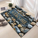Tapete elegante de bienvenida con diseño de piedras en 2D, rectangular de poliéster de 6 mm de grosor, estampado de piedra, antideslizante, lavable a máquina, ideal para entrada, sala, baño o balcón, decoración artística de lujo para interiores