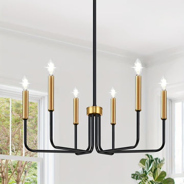 6 Luces Lámpara de Techo Estilo Rústico, y Dorado, Iluminación para Comedor, Accesorios Colgantes Modernos e Industriales para Dormitorio, Entrada, Sala y Recibidor, Base E14 (Bombillas No Incluidas)