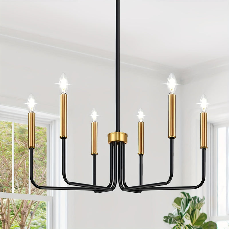 6 Luces Lámpara de Techo Estilo Rústico, y Dorado, Iluminación para Comedor, Accesorios Colgantes Modernos e Industriales para Dormitorio, Entrada, Sala y Recibidor, Base E14 (Bombillas No Incluidas)