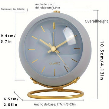 Reloj de Escritorio Silencioso de Inspiración Nórdica con Manecillas Luminosas - Funciona con Pilas, Despertador Redondo de Metal para Estudiantes y Decoración del Hogar